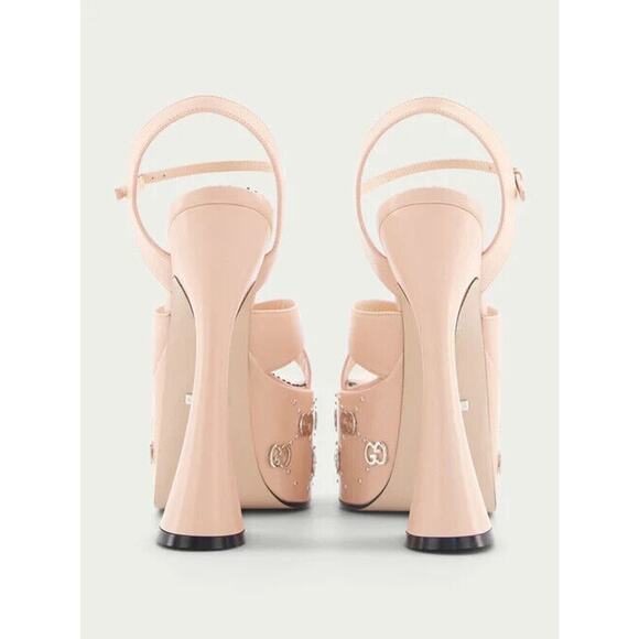 Gucci Janaya Pink Interlocking G Studs 39.5/ US 9.5 Heels Platform Sandals NIB - Picture 4 of 15